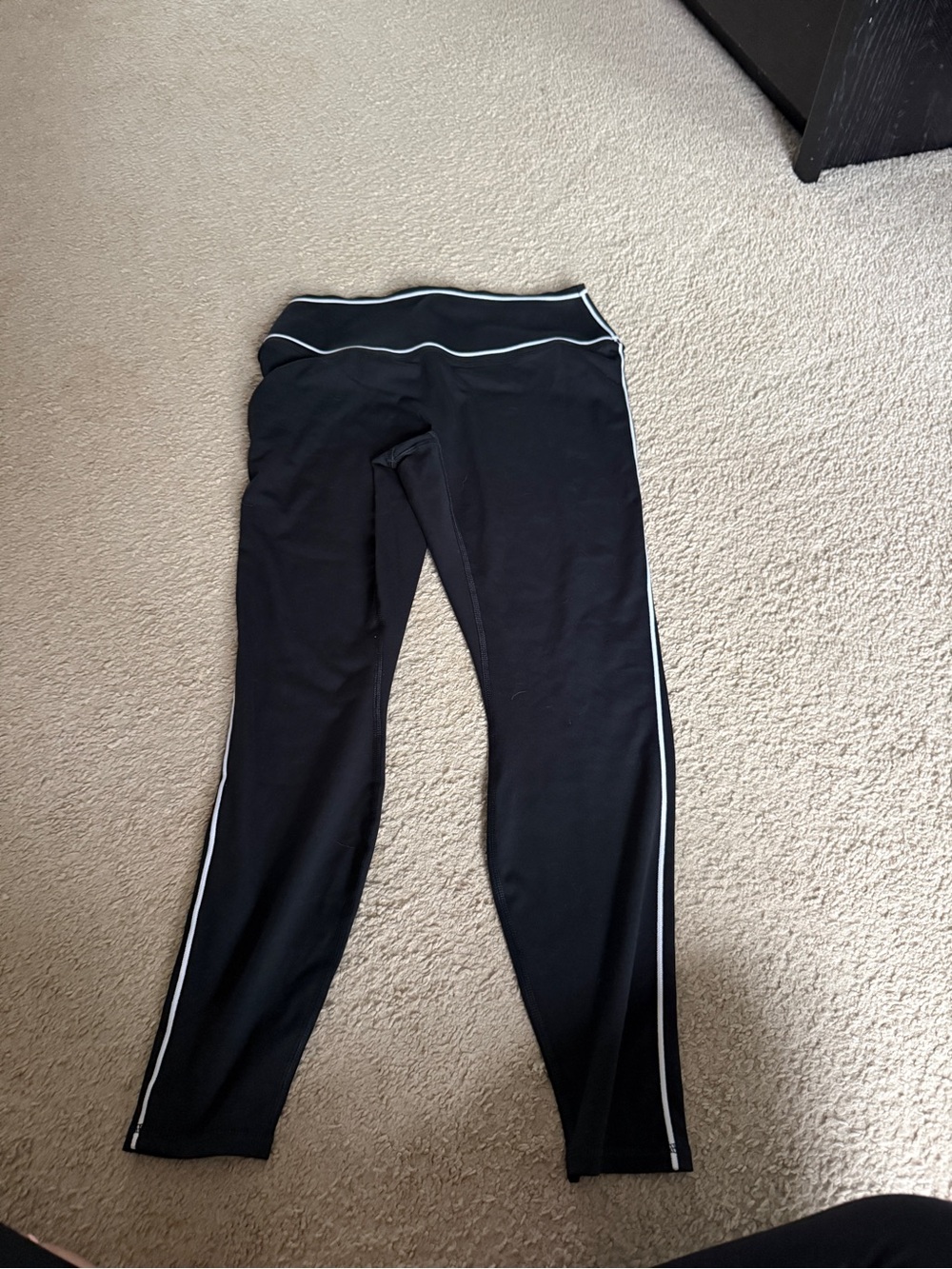 Fabletics Black Leggings with White Side Stripe